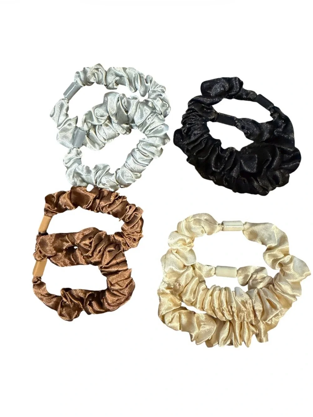 Neutral Satin Scrunchie Hair-Ties Pack of 8